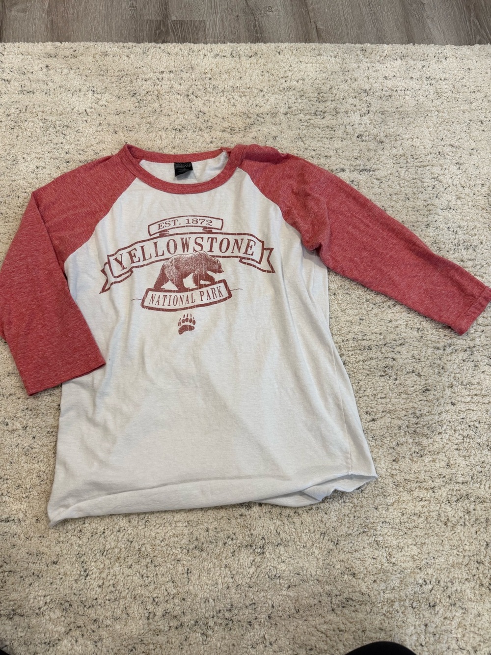 Yellowstone Raglan Baseball Tee - Coral & White